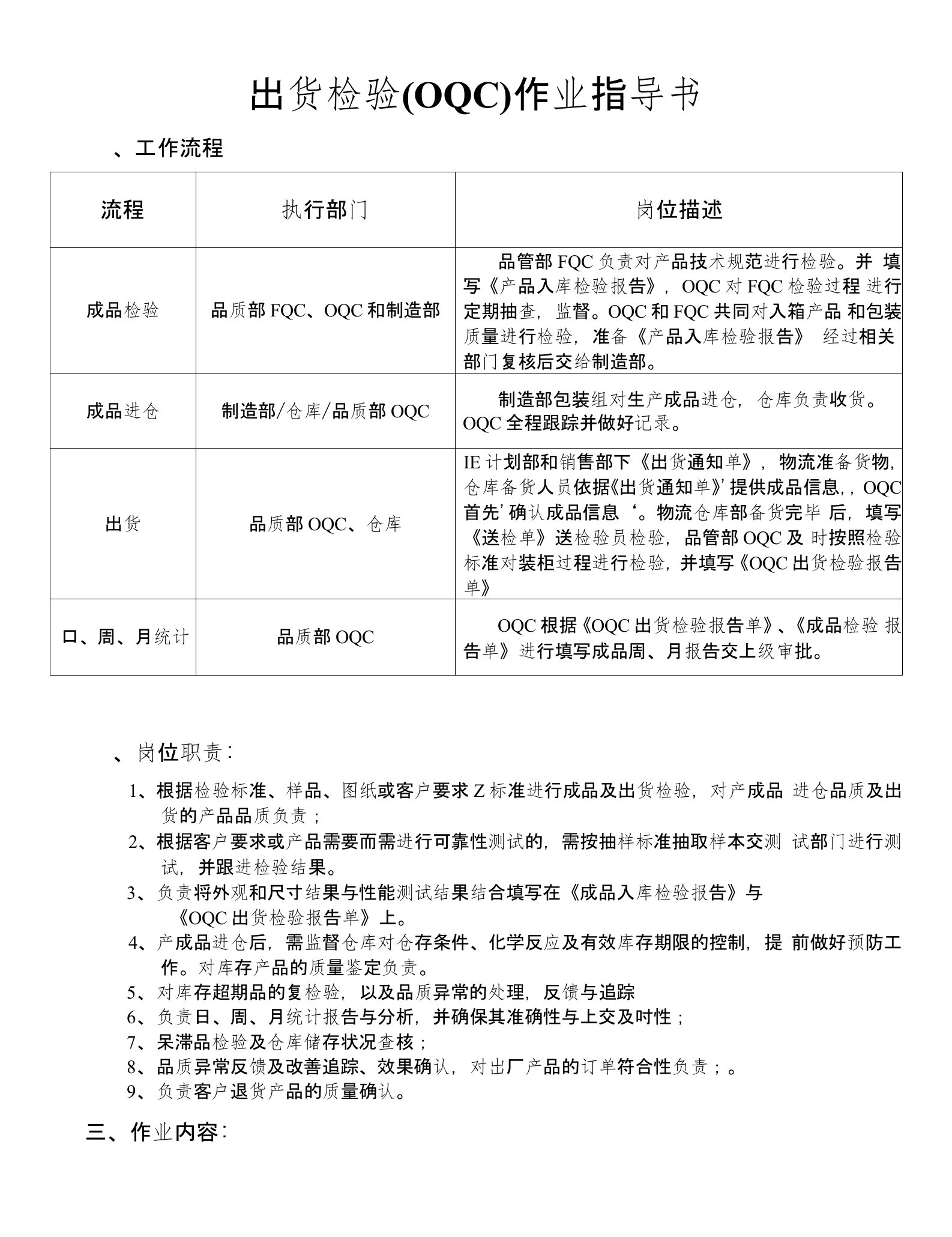 出货检验(OQC)作业指导书