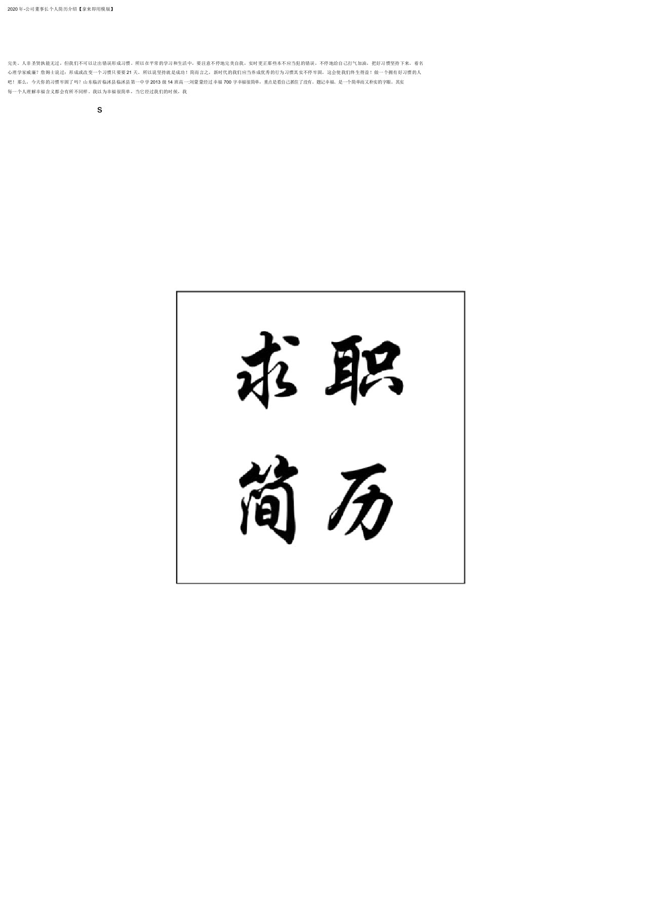 2020年-企业董事长个人简历介绍【拿来即用模版】