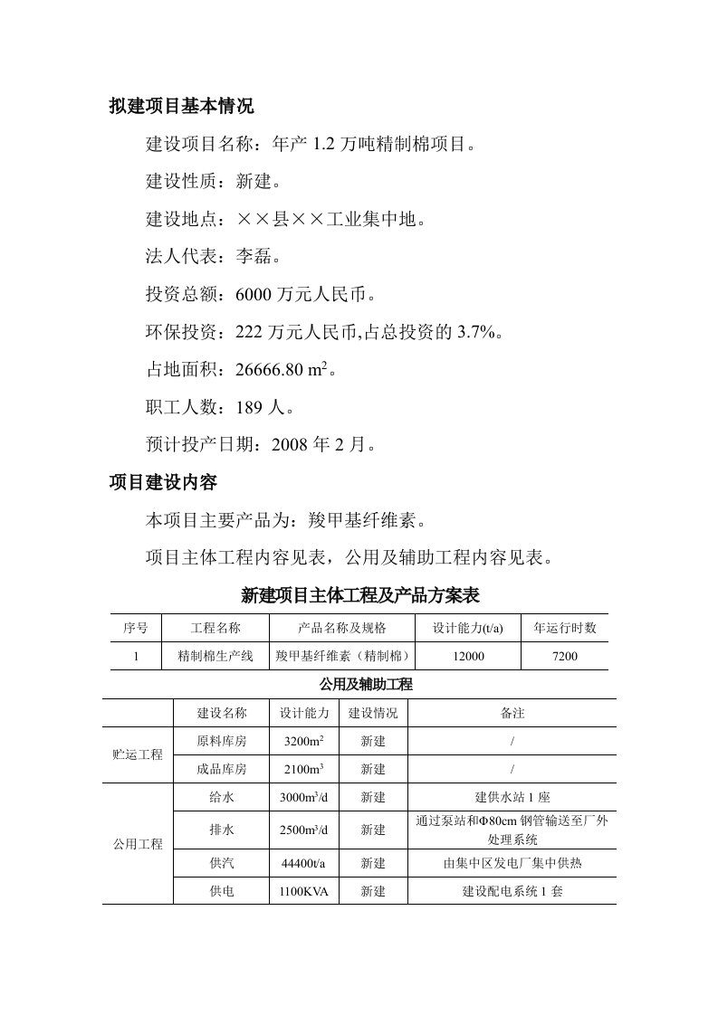 年产1.精制棉项目立项建设建议书