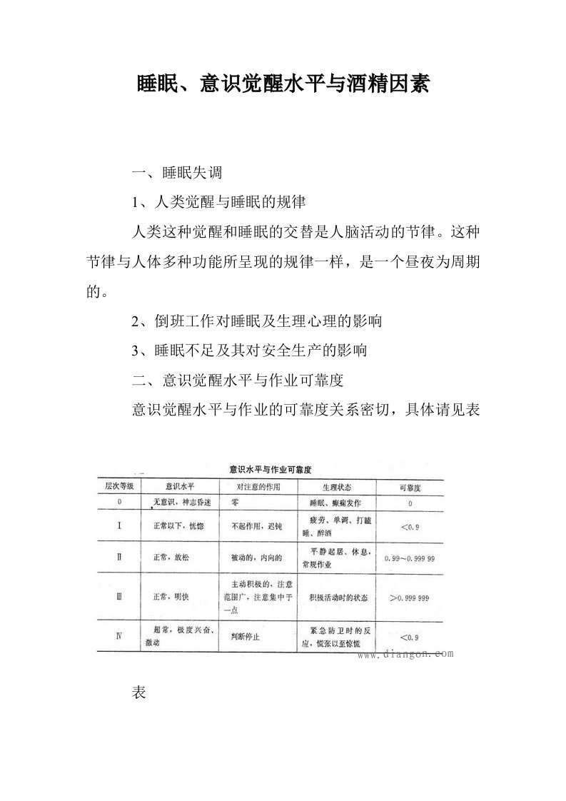 睡眠、意识觉醒水平与酒精因素