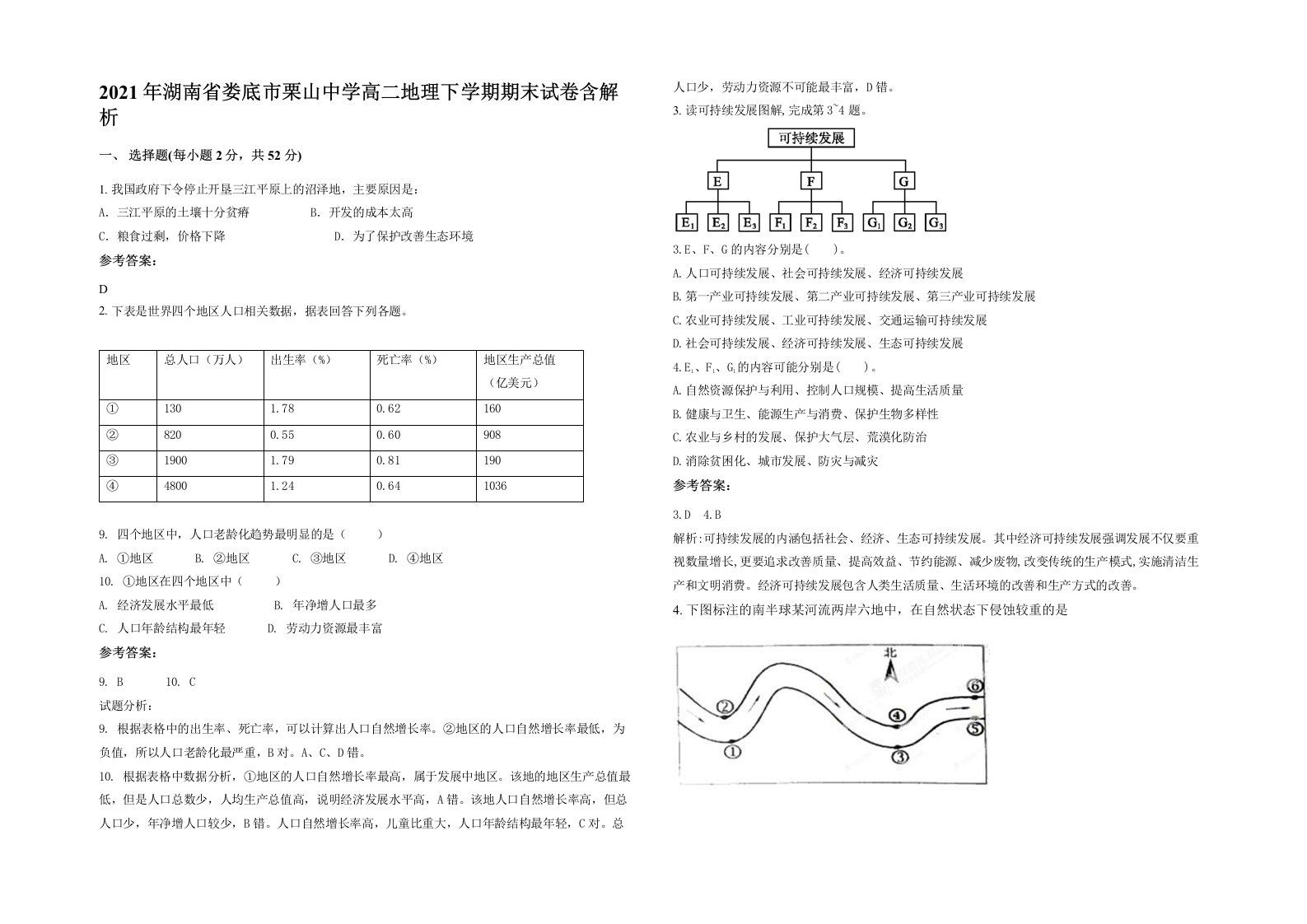 2021年湖南省娄底市栗山中学高二地理下学期期末试卷含解析