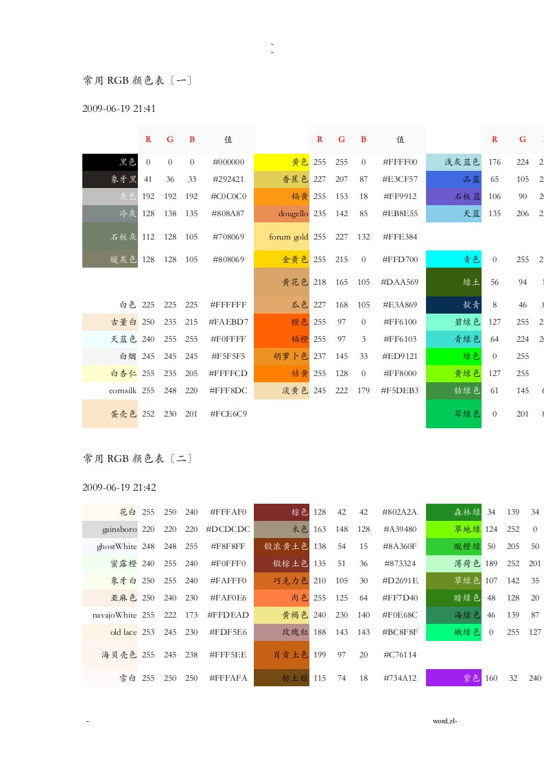 常用颜色的rgb和hsbhsl值