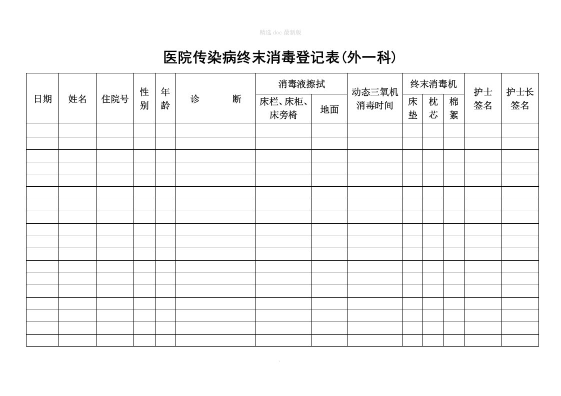 医院传染病终末消毒登记表