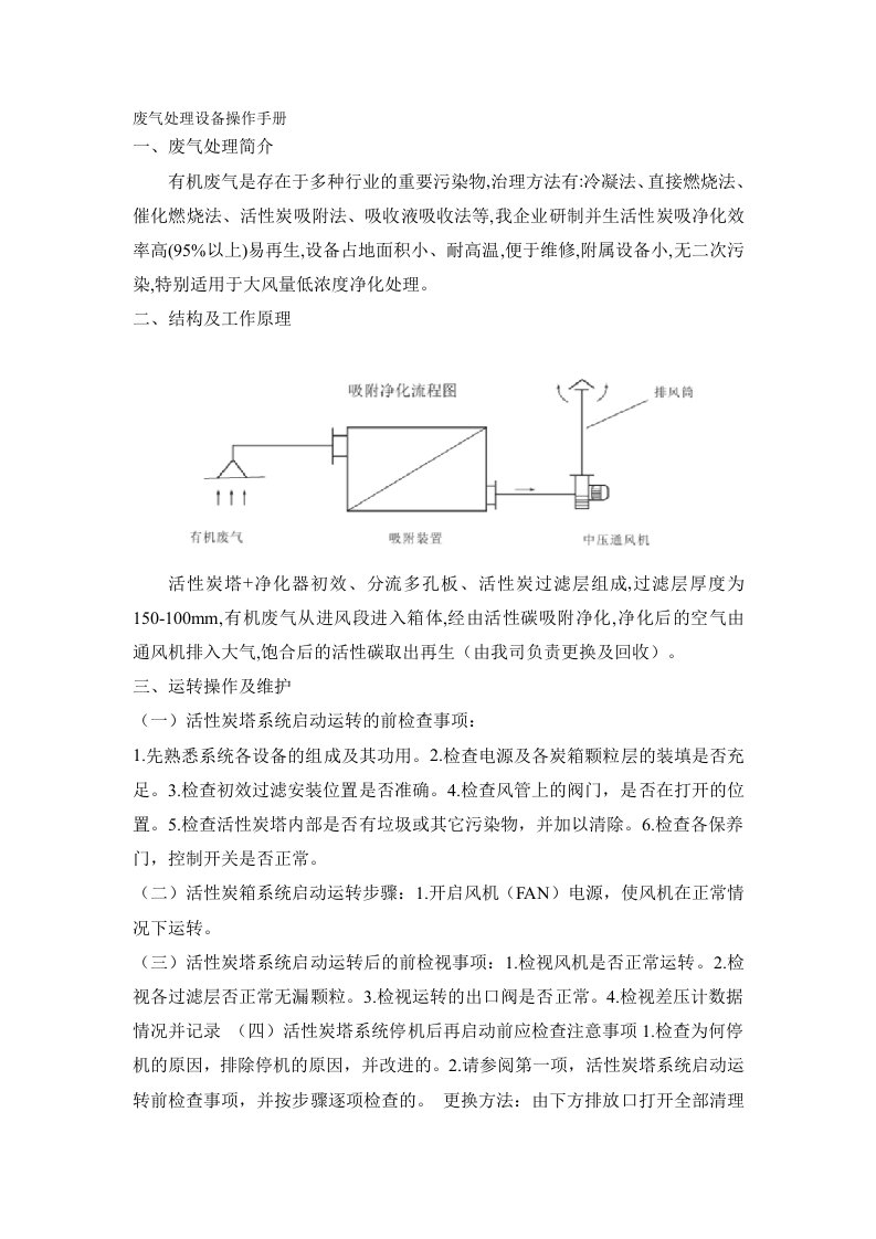 活性炭废气处理设备操作手册