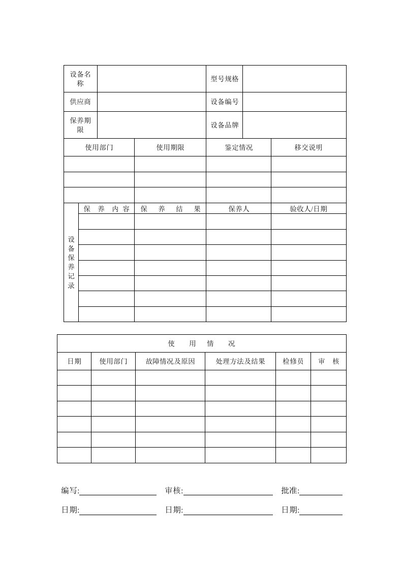 生产管理-FM750202设备履历表