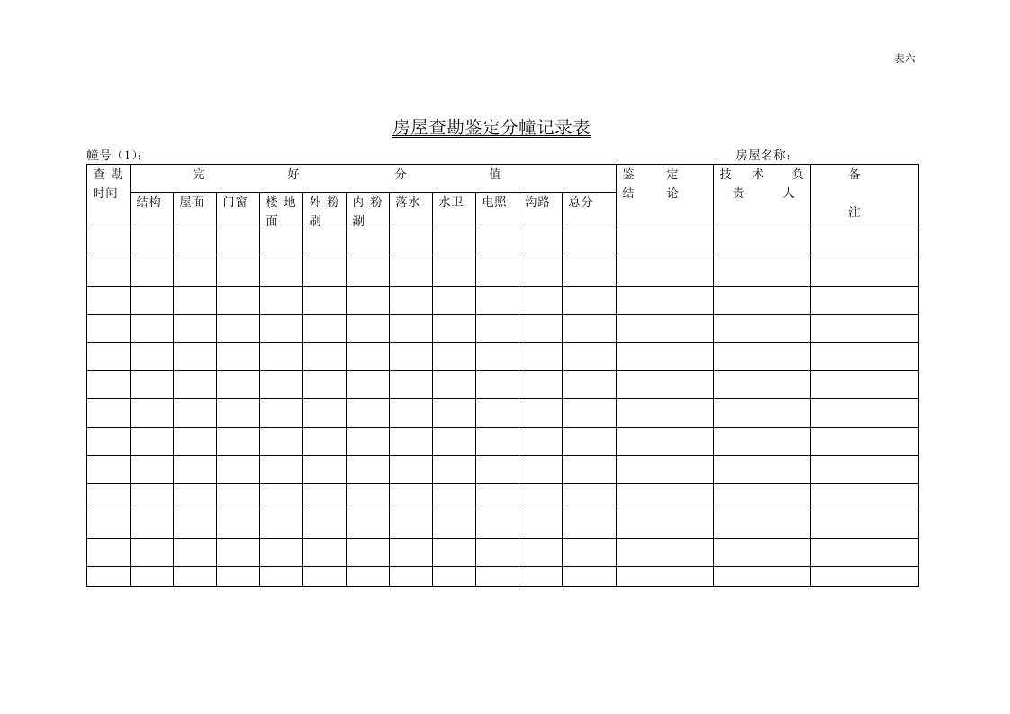 房屋查勘鉴定分幢记录表