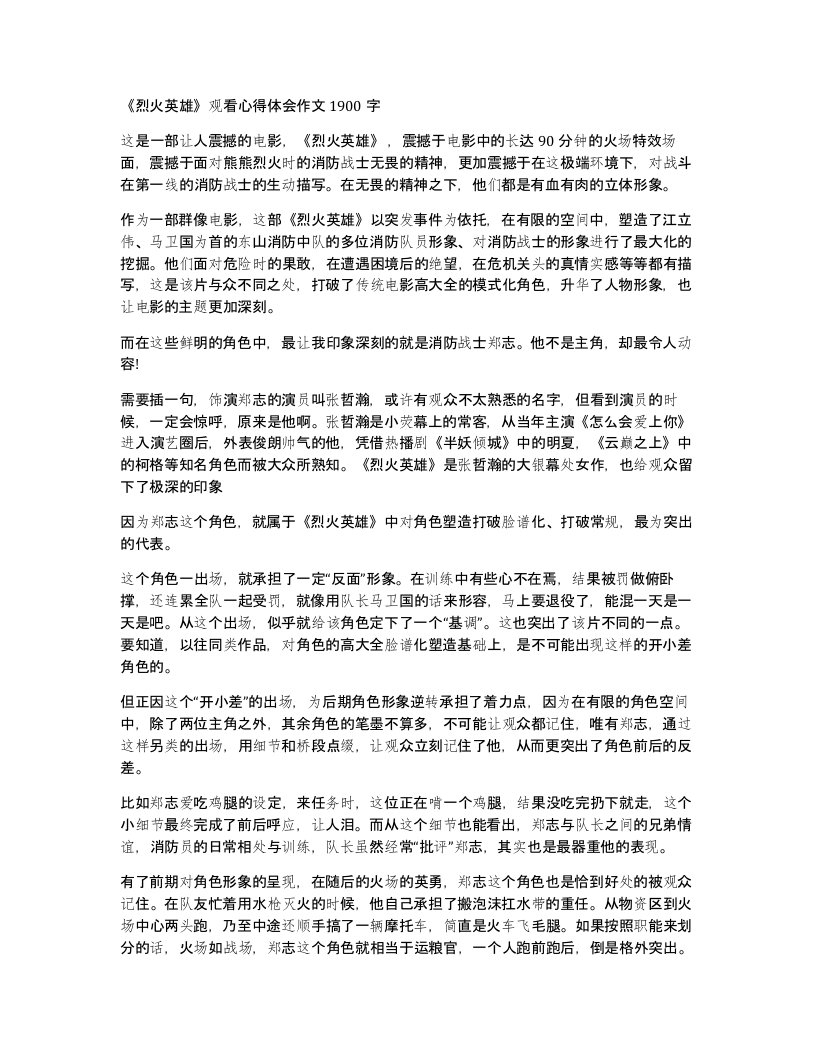 烈火英雄观看心得体会作文1900字