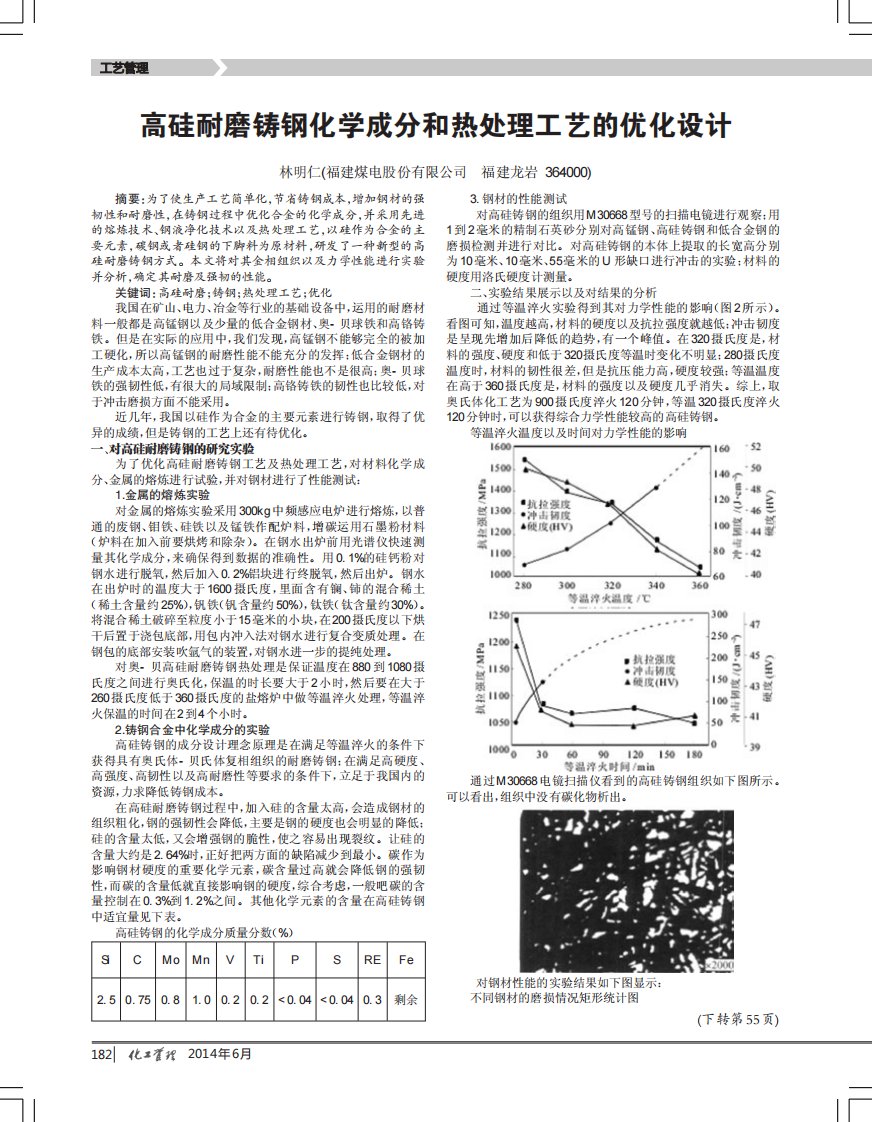 高硅耐磨铸钢化学成分和热处理工艺的优化设计