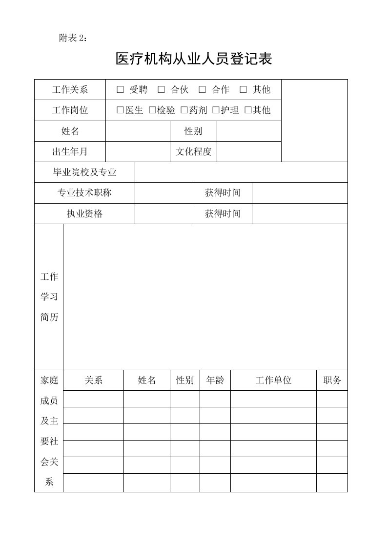 医疗机构从业人员登记表