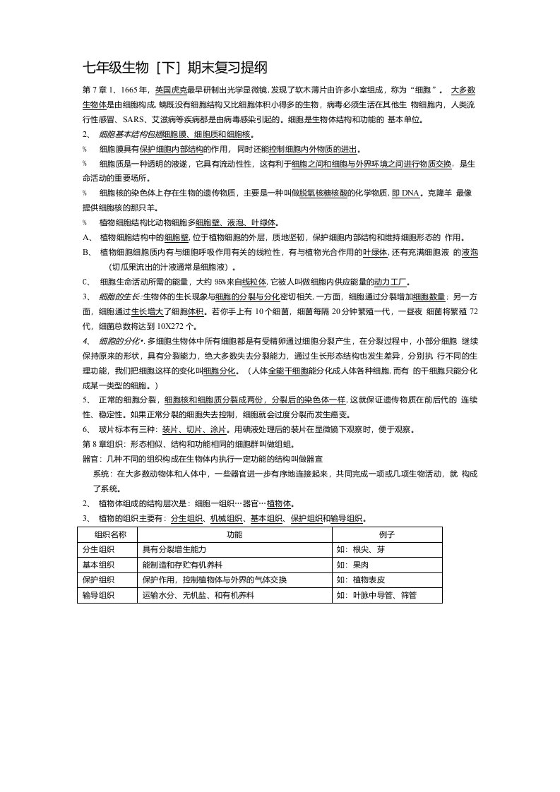 苏科版七年级下册生物复习提纲（1）6