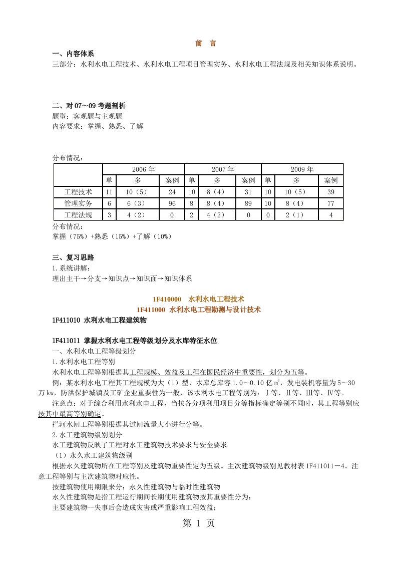 2019年一级建造师考试培训精讲讲义—水利水电工程专业实务