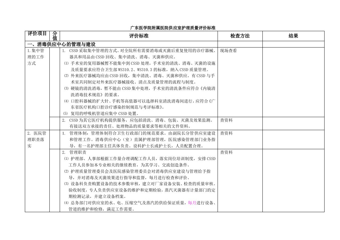 供应室护理质量标准