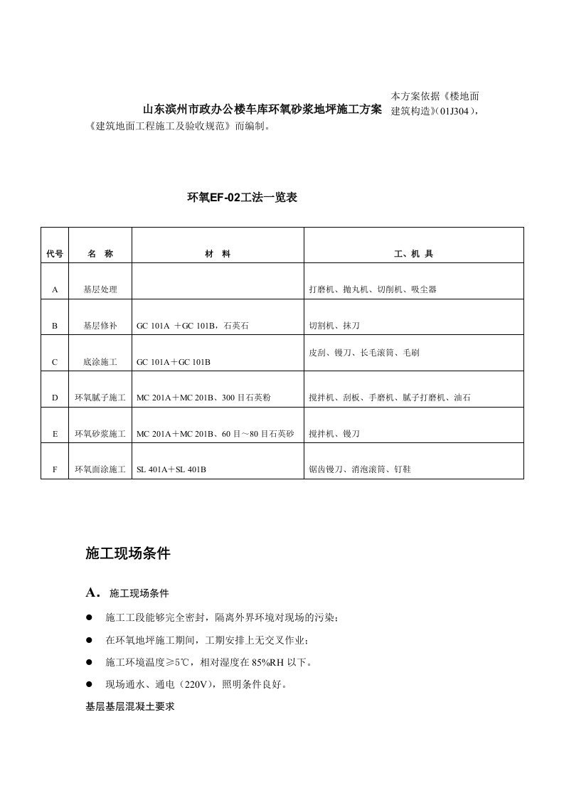 施工组织-山东滨州市政办公楼车库环氧砂浆地坪施工组织设计方案