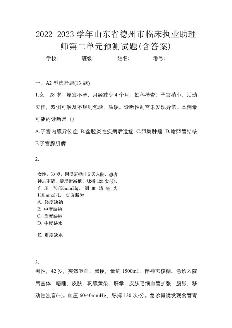 2022-2023学年山东省德州市临床执业助理师第二单元预测试题含答案