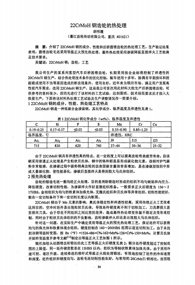 22CrMoH钢齿轮的热处理