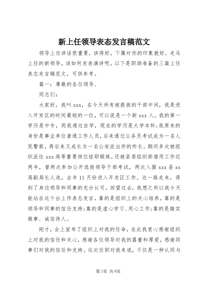 新上任领导表态发言稿范文