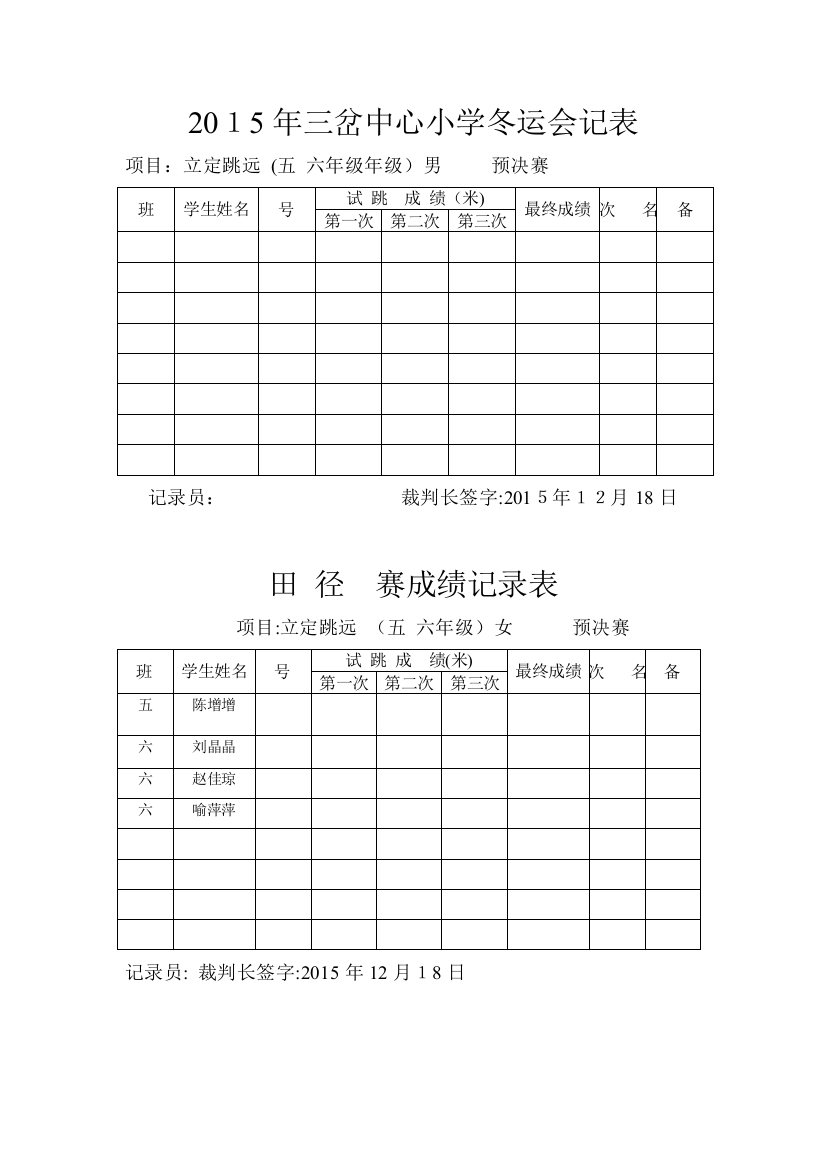 小学运动会评分表