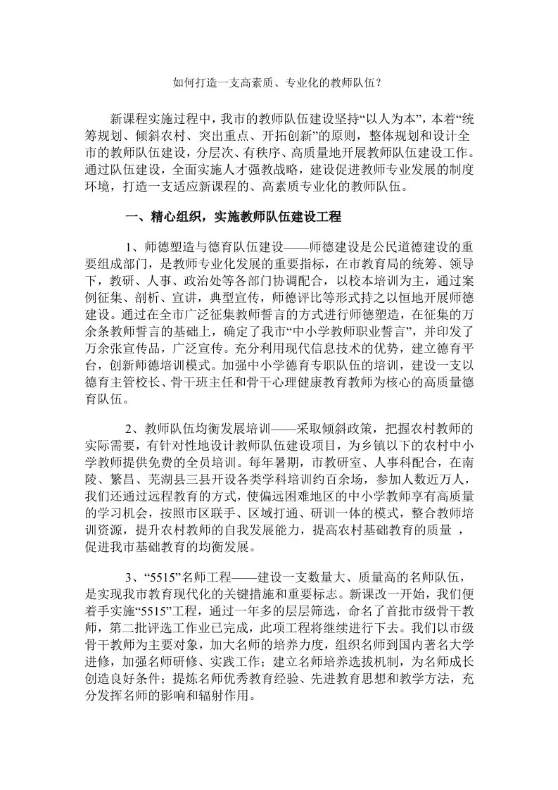 如何打造一支高素质、专业化的教师队伍