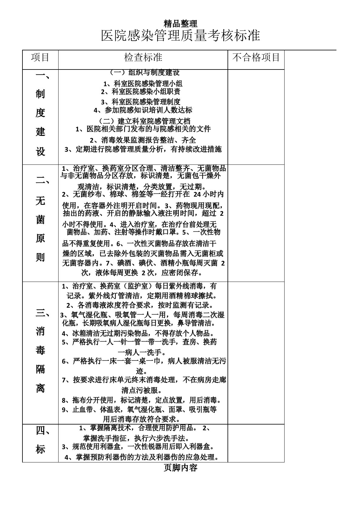 医院感染管理质量考核标准