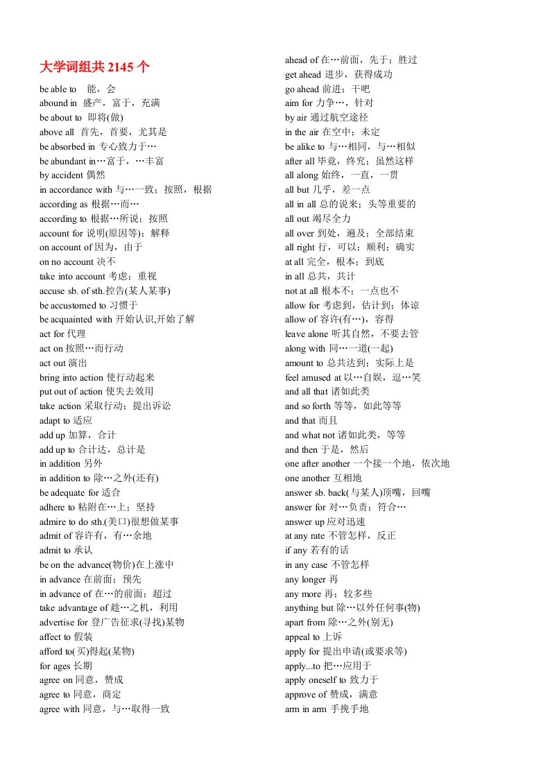 大学英语词组共2145个