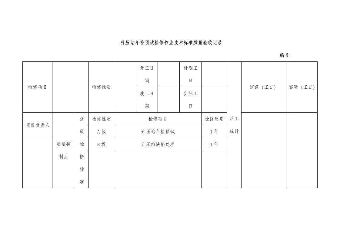 升压站年检预试检修作业技术标准质量验收记录