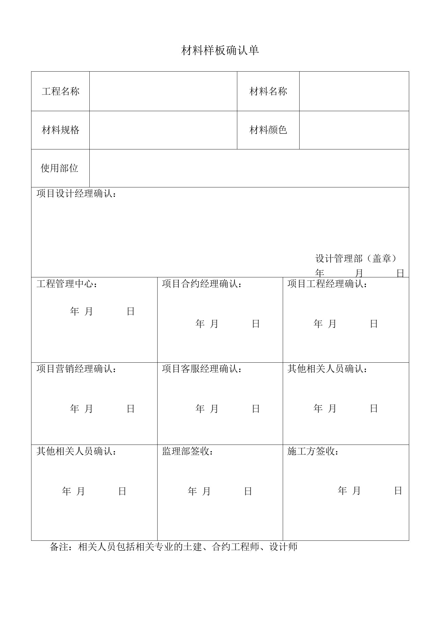 材料样板确认单