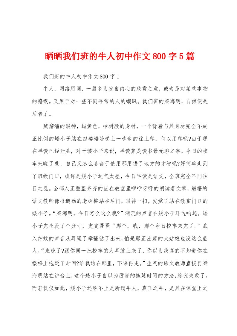 晒晒我们班的牛人初中作文800字5篇