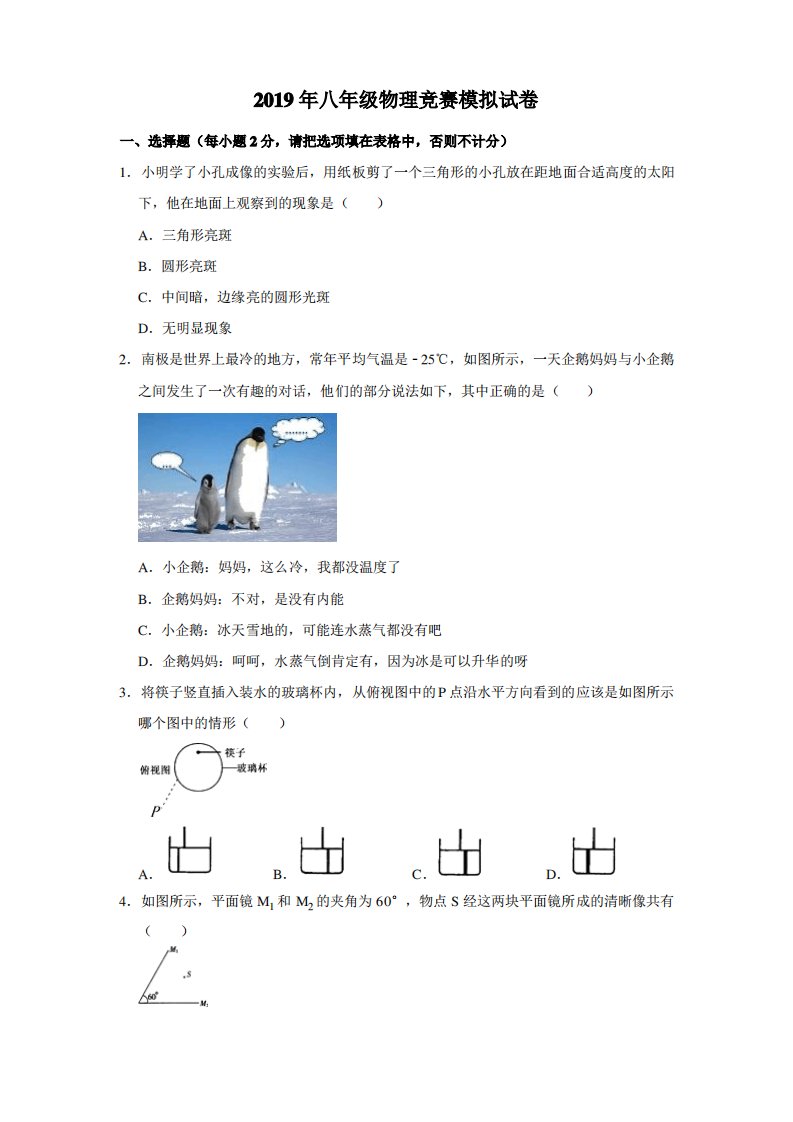 2019年八年级物理竞赛复赛模拟试卷解析版