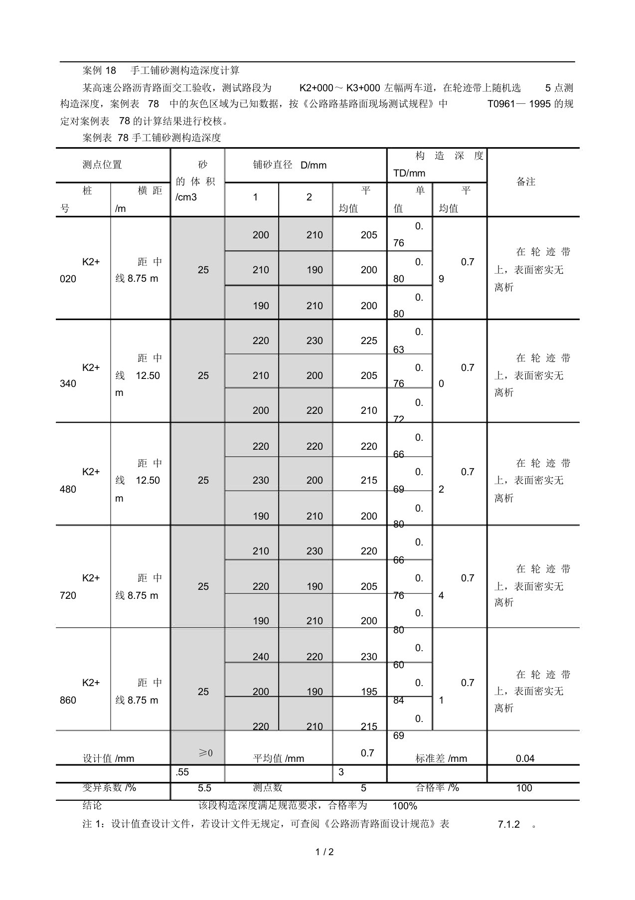 案例18手工铺砂测构造深度计算