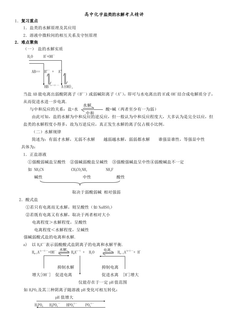 高中化学精讲盐类的水解