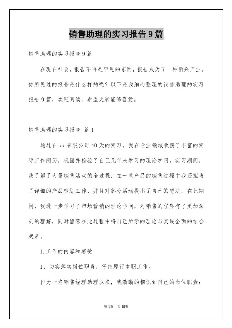 销售助理的实习报告9篇