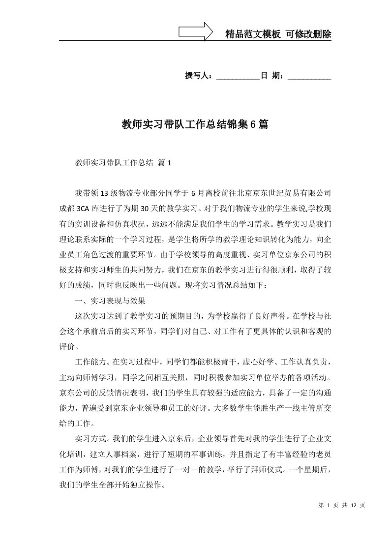 教师实习带队工作总结锦集6篇