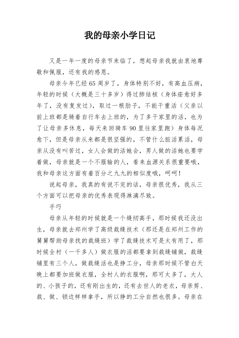 我的母亲小学日记