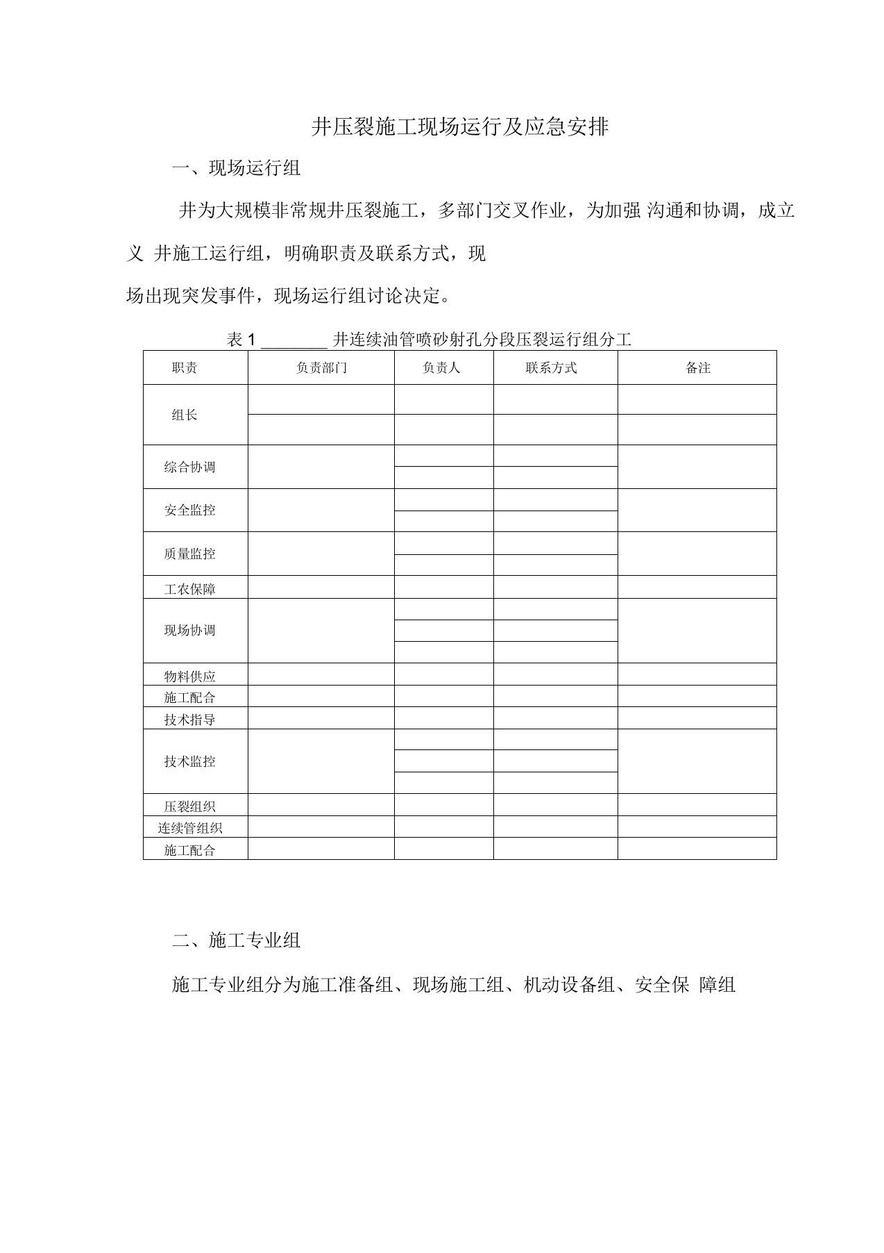 压裂现场运行及应急预案