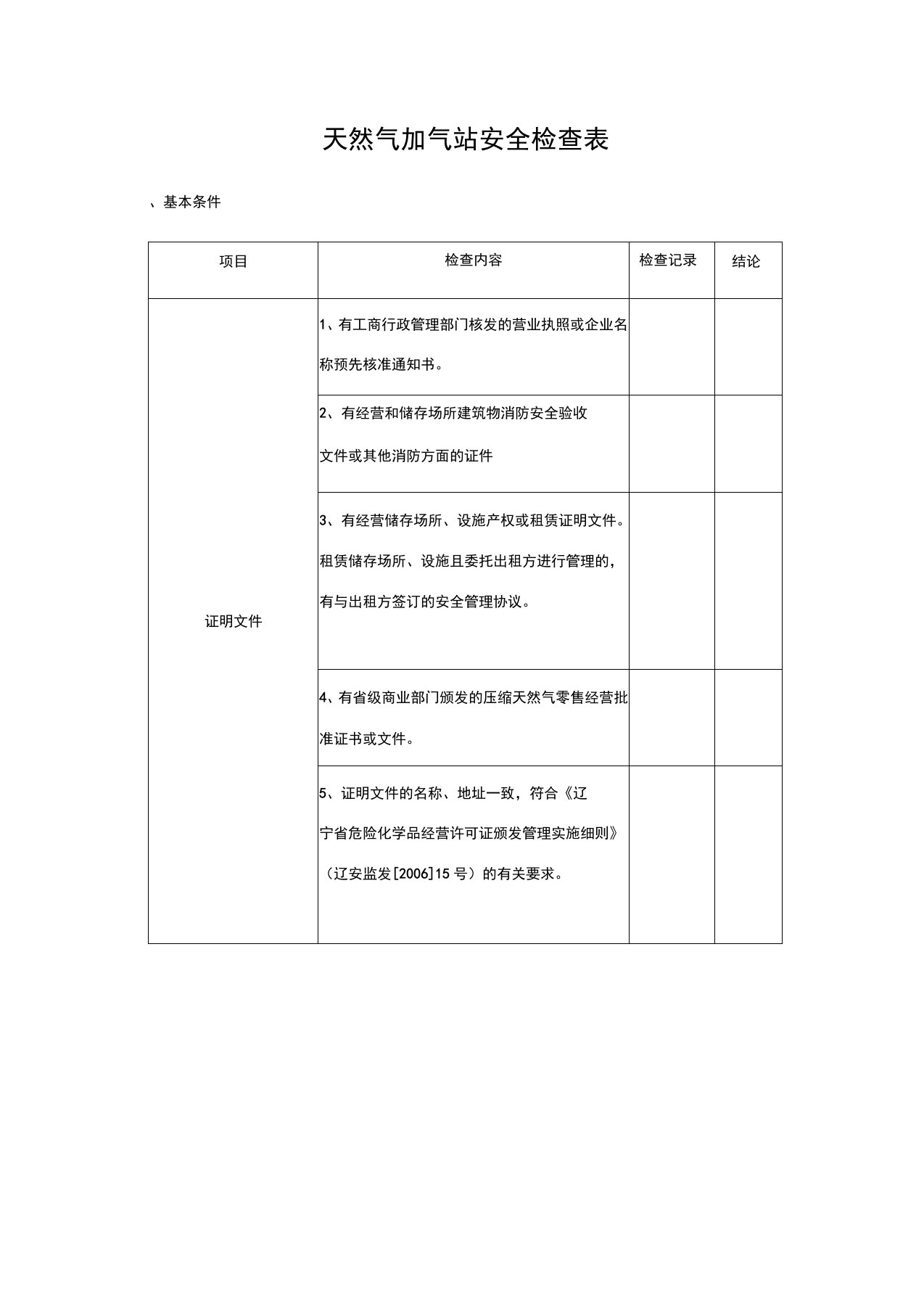 天然气加气站安全检查表