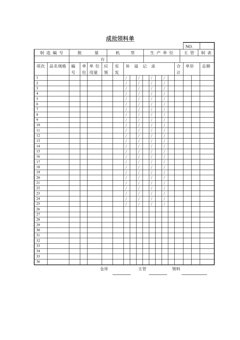 【管理精品】成批领料单