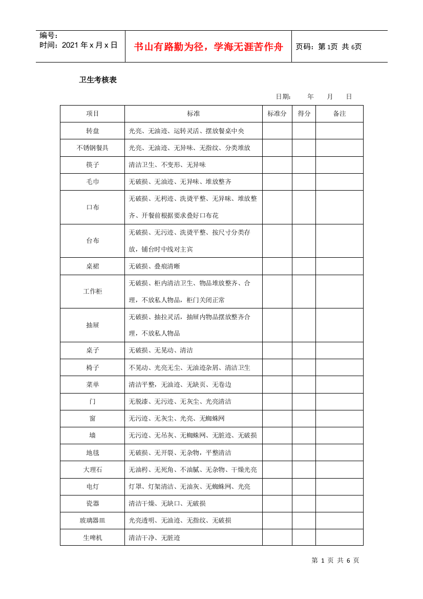 办公室管理检查表格