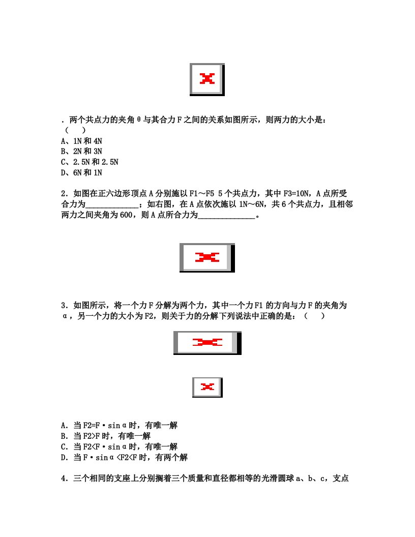 两个共点力的夹角θ与其合力F之间的关系如图所示[1]