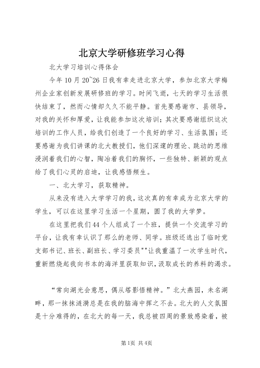 北京大学研修班学习心得