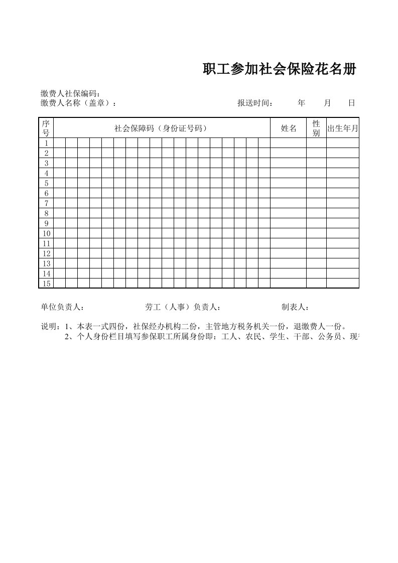 职工参加社会保险花名册