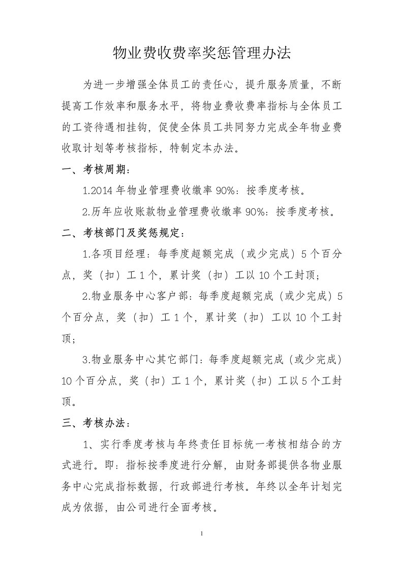 物业费收取奖惩管理办法