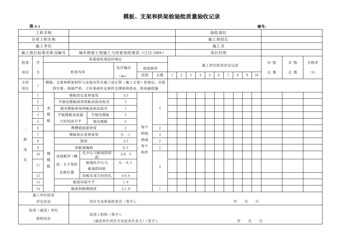 城市桥梁工程施工与质量验收检验批模板