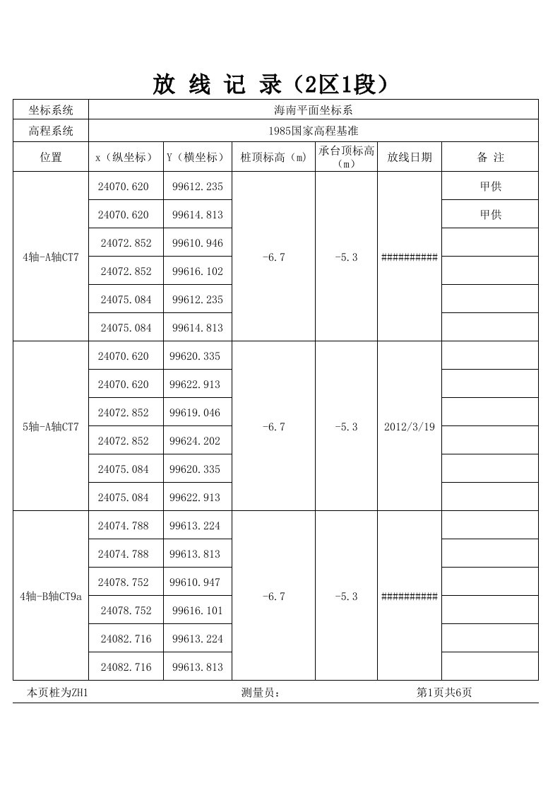 承台放线记录