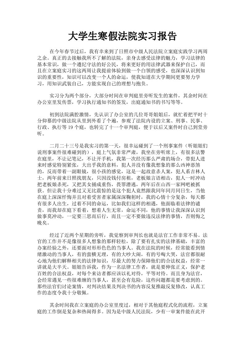 大学生寒假法院实习报告