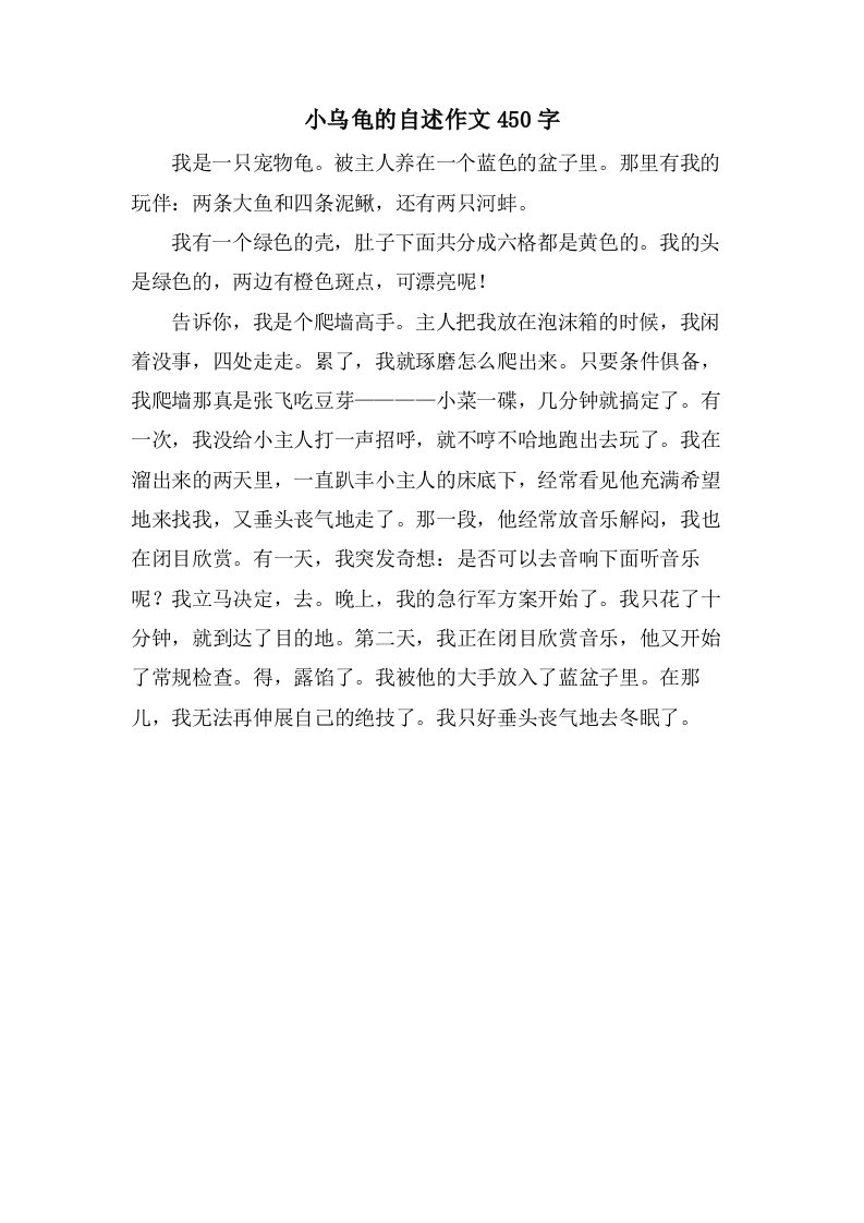 小乌龟的自述作文450字