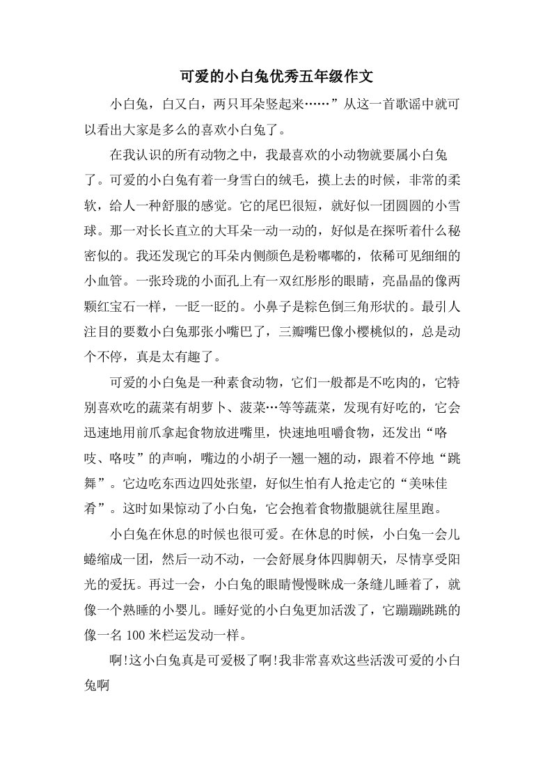 可爱的小白兔五年级作文2