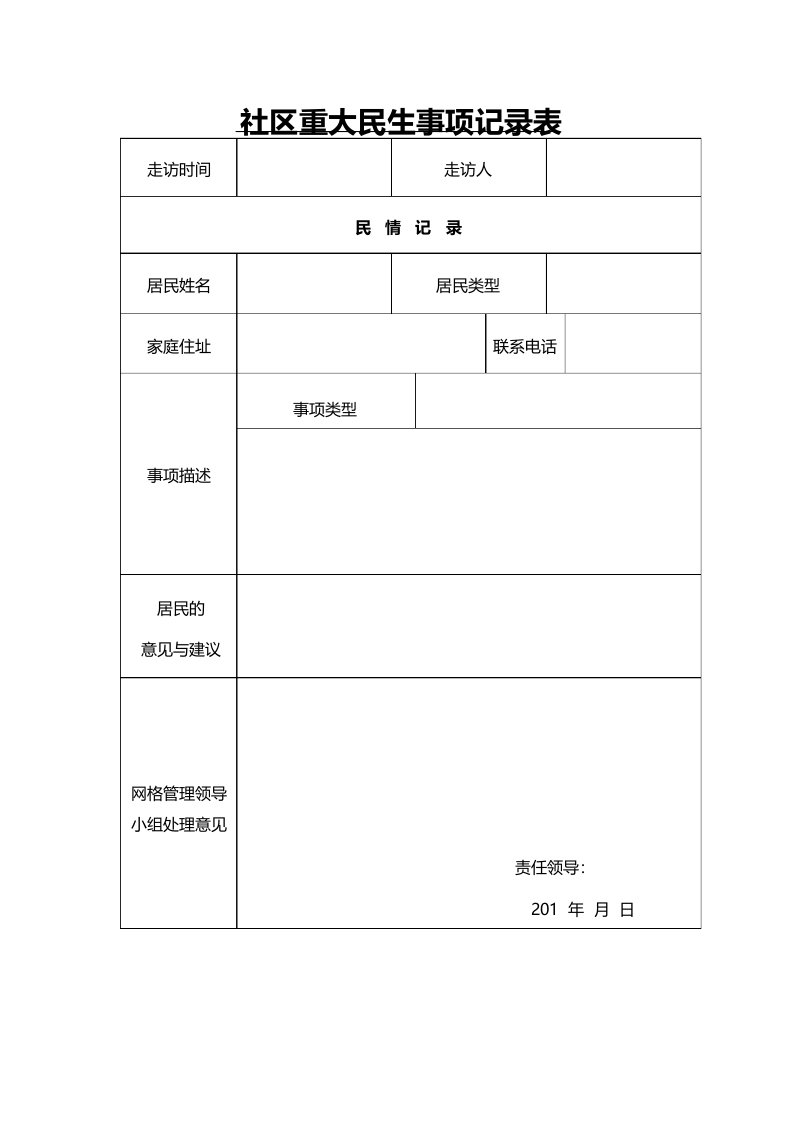 社区重大民生事项记录表