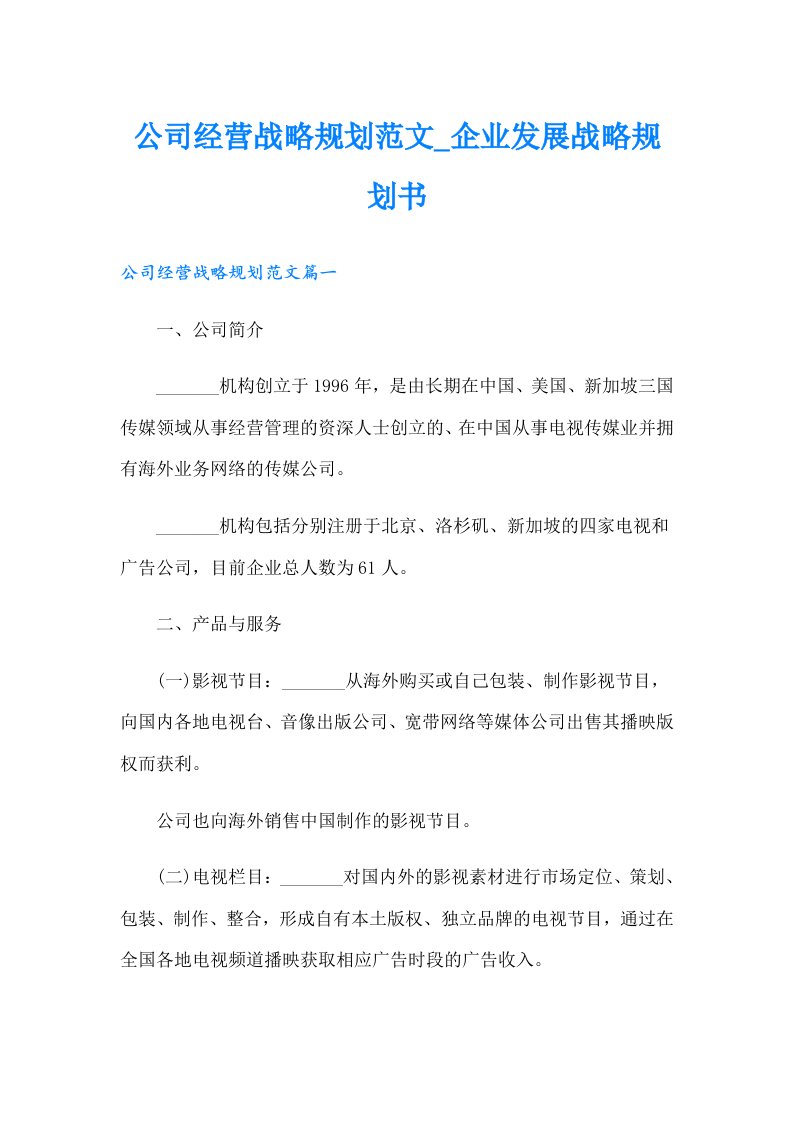 公司经营战略规划范文_企业发展战略规划书