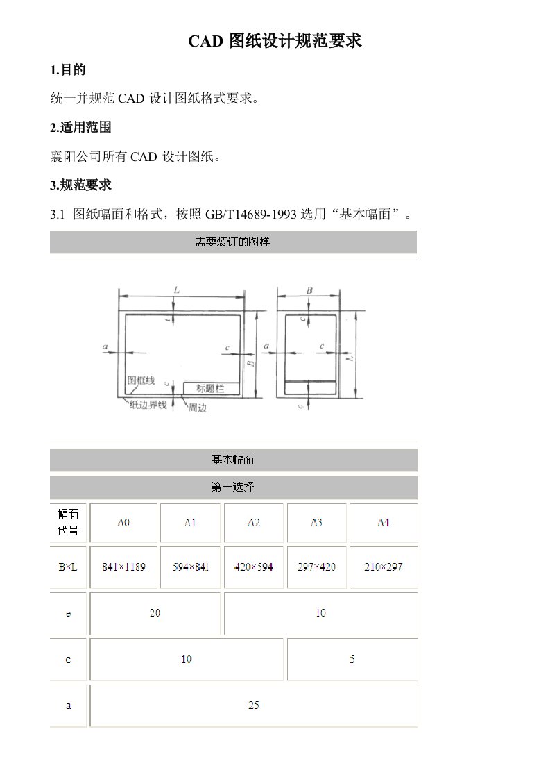 CAD图纸设计规范要求