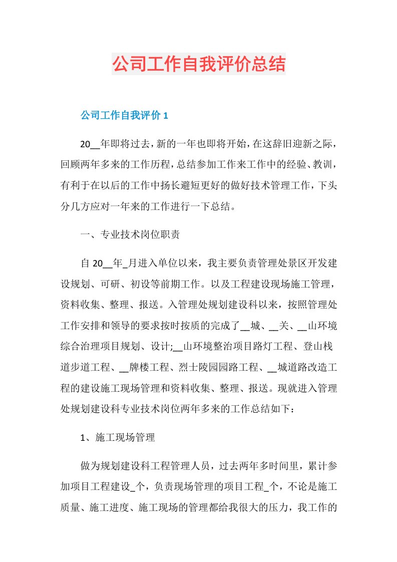 公司工作自我评价总结